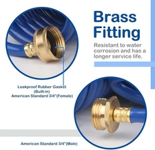 Lightweight EVA Coil 10 FT Garden Hose with 3/4" GHT Solid Brass Fittings, Retra