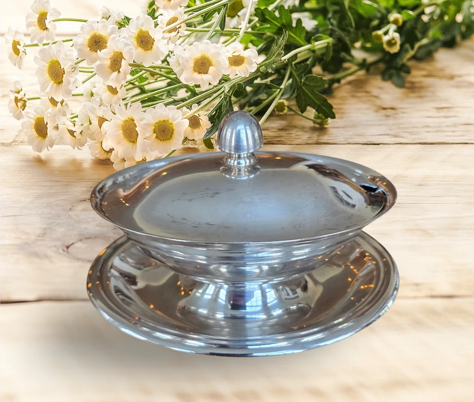 Barco de salsa vintage Reed & Barton plateado con placa base adjunta Foto 3 de 4