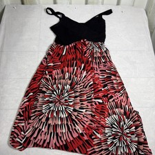 Amanda Lane Womens Maxi Dress Black & Red Fireworks Print Sleeveless Summer 10