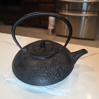 Tetsubin Cast Iron Traditional Tea Pot Bamboo Tree  Motif Black With Infuser 