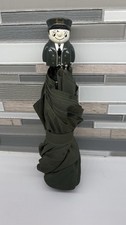 Harrods Green Compact Folding Umbrella Figurine Handle, Wrist Strap, Logo