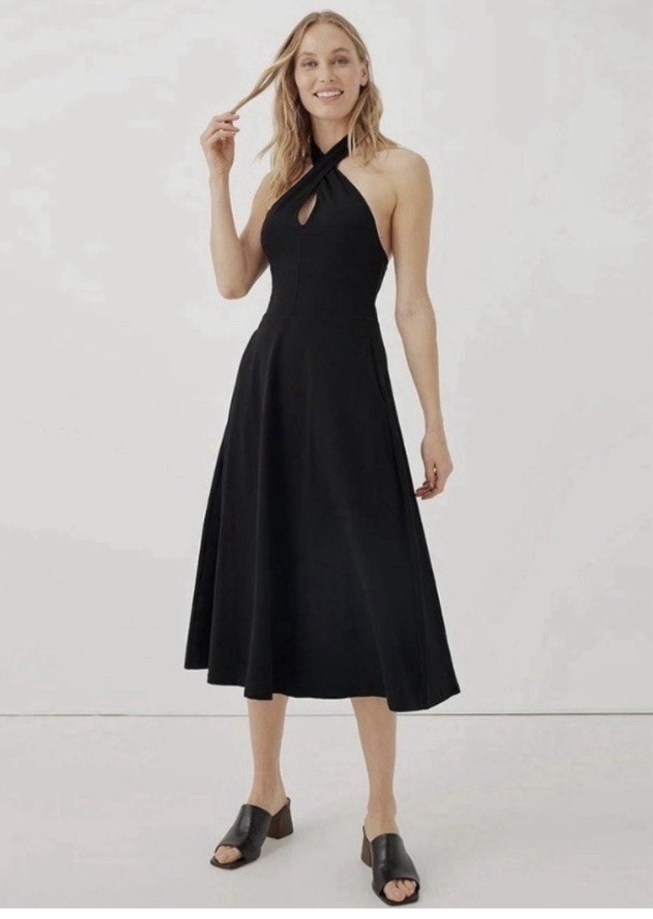 PACT Modern Halter Organic Cotton Midi Dress Size XS