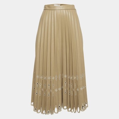 Jonathan Simkhai Beige Leder Plissee LaserCut Harden Midi Rock M
