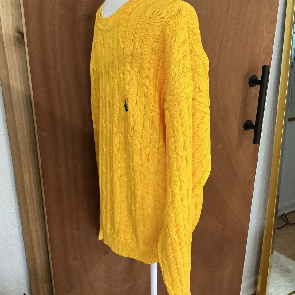 Izod NUEVO Cuello Redondo Amarillo Pull Over Cable Tejido Tenis Golf Preppy Para Hombre Med. USA Foto 3 de 4