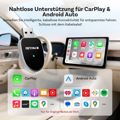 GetPairr Wireless CarPlay Android Auto Dongle Plug & Play 5GHz WiFi OTA