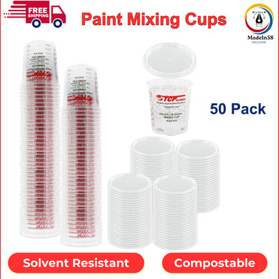 TCP Global Full Case Quart (32oz) Paint Mixing Cup W/ 50 Lids Cup Are Calibrated