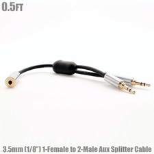 0.5FT 3.5mm 1/8" Female to Dual Male Jacks Stereo Audio AUX Y-Splitter Cable