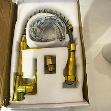 Gold Pull-Out High Arc Kitchen Tap Single Lever Deck Mounted 1 Hole Hose