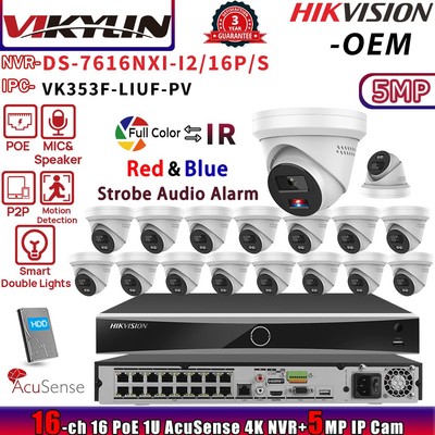 Vikylin 16CH NVR DS-7616NXI-I2/16P/S hybrid ColorVu+IR Speaker 5MP IP Camera Lot