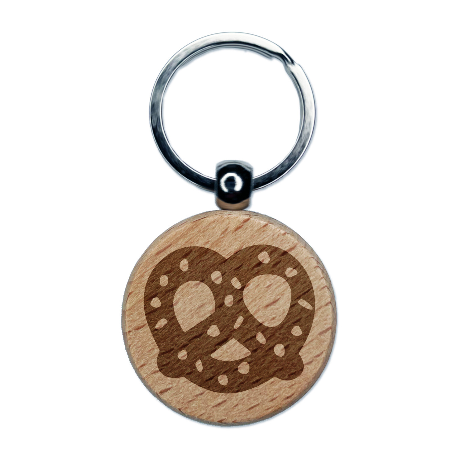 German Pretzel with Salt Engraved Wood Round Keychain Tag Charm