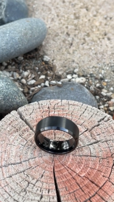 Men's 10mm Wide Black Tungsten Carbide Wedding Band Ring - Beveled Brushed Finish - Heavy & Durable - Made In USA
