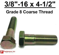 3/8-16 x 4-1/2" (PT) Hex Bolt Yellow Zinc Plated Grade 8 Cap Screw Coarse Thread