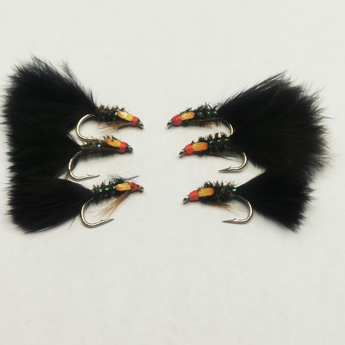 6 Holo DIAWL BACH Marabou Nymphe schwarz Nassforelle Fliege Größe 12 Haken - Bild 5 von 8