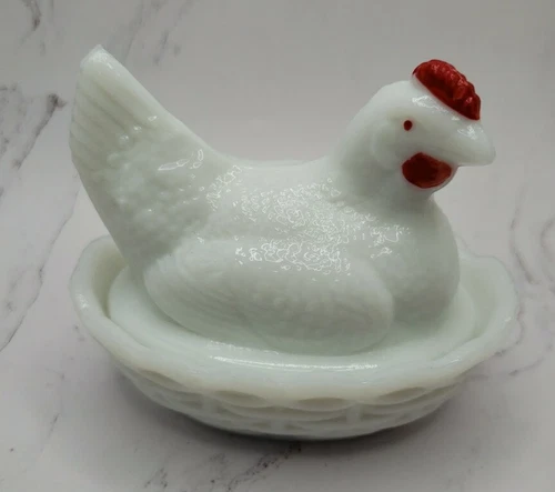 Vintage Westmoreland Glass Hen on Nest Milk Glass 3.5” Trinket Dish