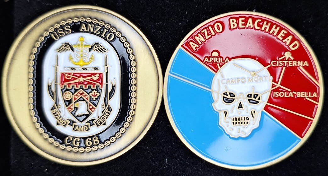 USS Anzio Navy Challenge Coin - Skull & Beachhead Design  