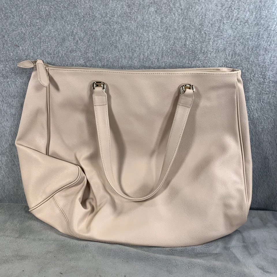 Piero Guidi Solid Beige Satchel Bag Logo With Zip Closure - Image 2 of 4