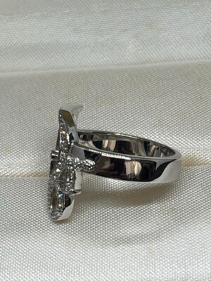 Christian Dior Silver Logo Ring Size 9 Vintage Rhinestone Brand