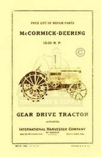 Farmall McCormick Deering 15-30 Parts Price List Manual