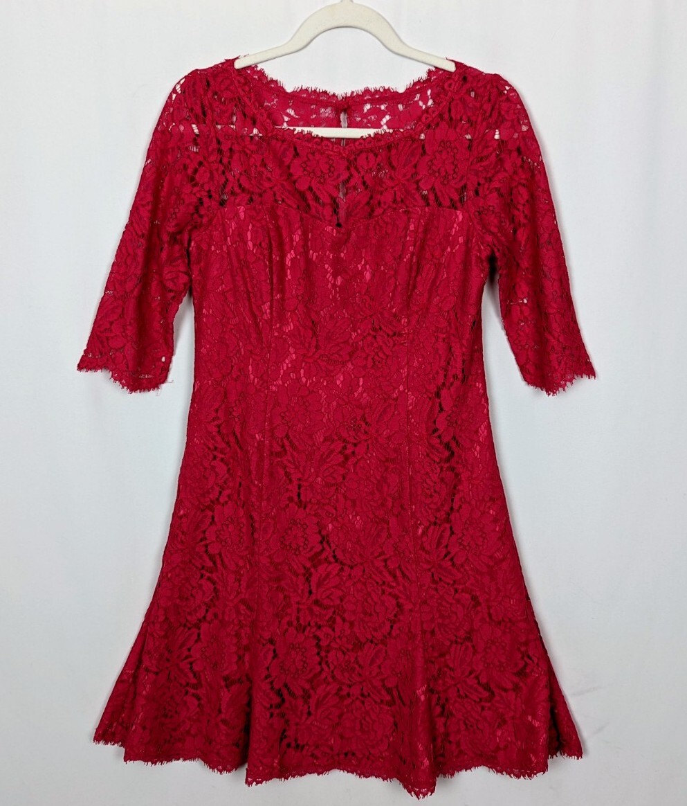 eliza j red lace dress Eliza J Dress Red Lace Lined Midi Dress Party Cocktail. Size 8