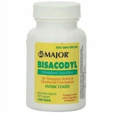 MAJOR BISACODYL STIM LAXATIVE EC BISACODYL-5 MG Orange 1000 TABLETS (PACK of 2)