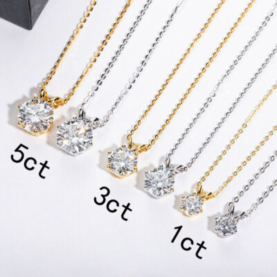 1-5 CT Moissanite D/VVS1 Round Pendant Necklace Women GRA 925 Sterling Silver