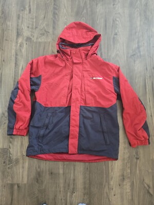 VTG Tommy Hilfiger Coat Jacket Men’s M Full Zip Rain Red Navy Water-stop  Hood