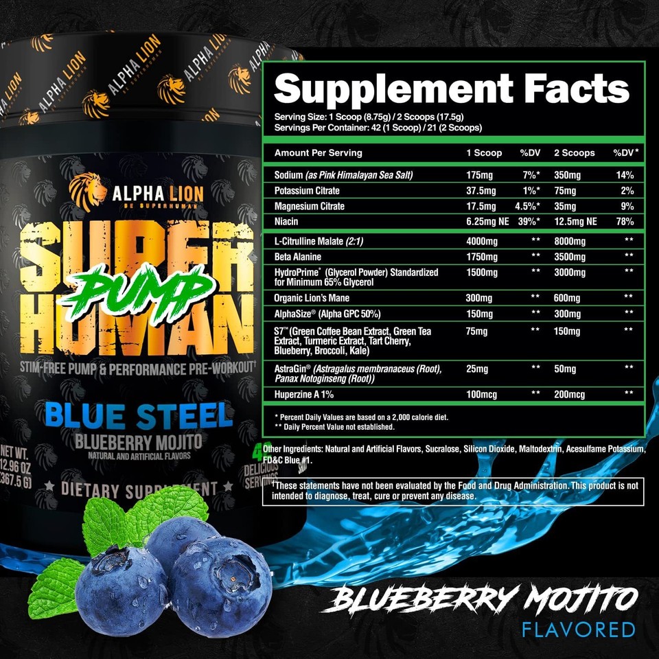Alpha Lion Superhuman Pump, StimFree Preworkout (42 servings) [PICK