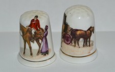 2 x Vintage Bone China Thimbles with Horse Designs