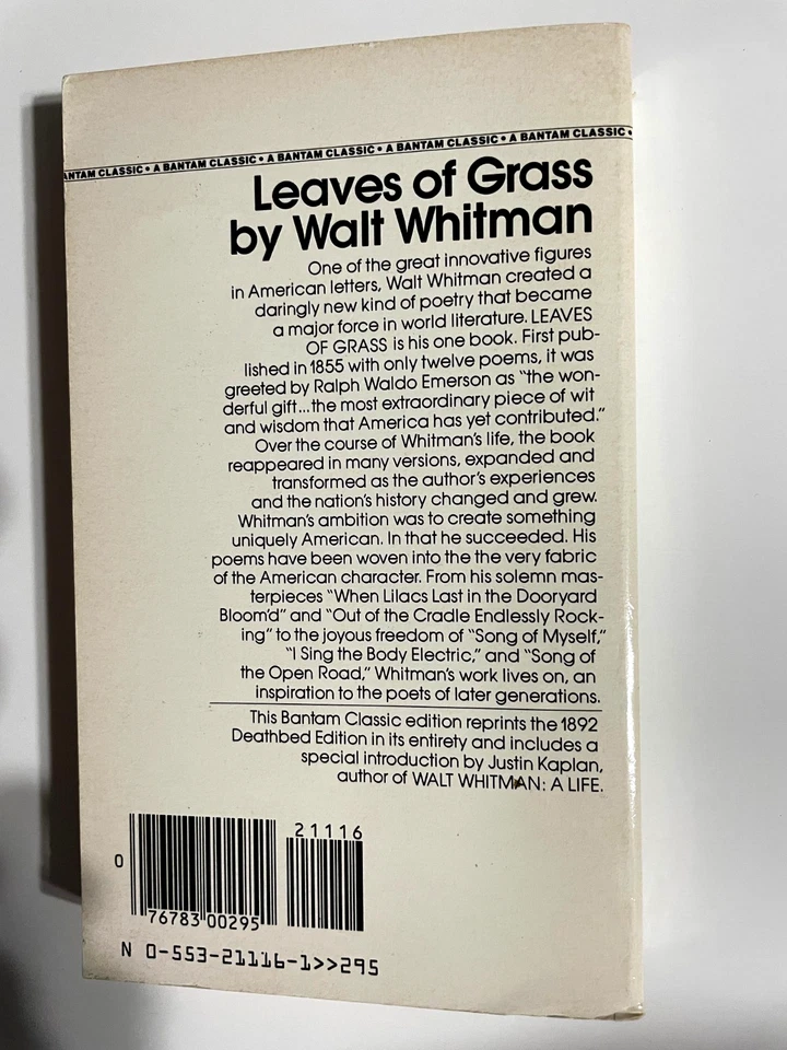 Leaves of Grass I-III by Walt Whitman PB Bantam 1983 VG Poetry Inness painting - Image 2 of 4