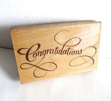 Wood Mounted CONGRATULATIONS 2002 Stampede Brand Rubber Stamp 2.75x4.25" FREE SH