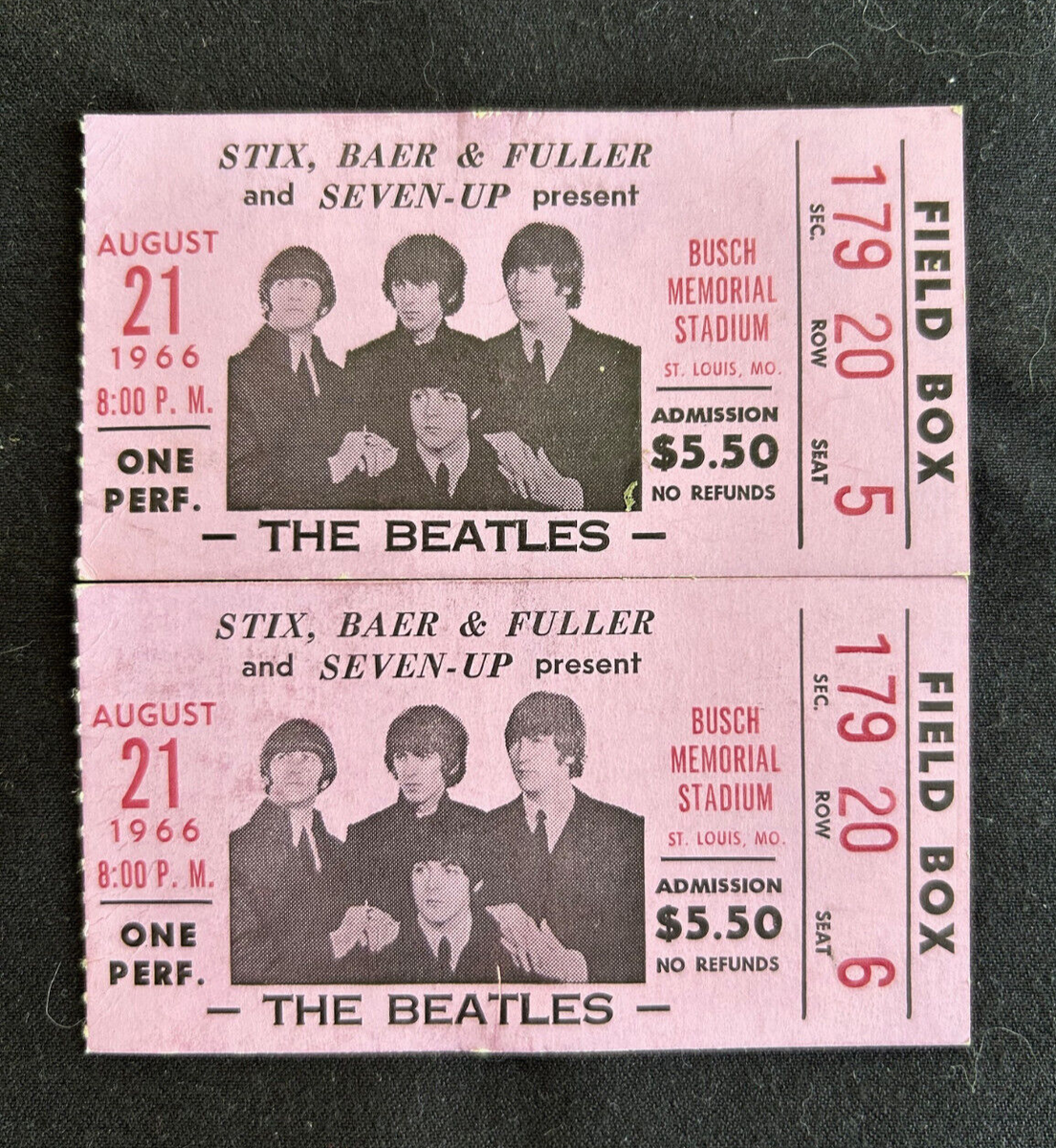 THE BEATLES original concert ticket stubs, St. Louis, 1966 (NM