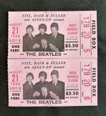 THE BEATLES original concert ticket stubs, St. Louis, 1966 (NM