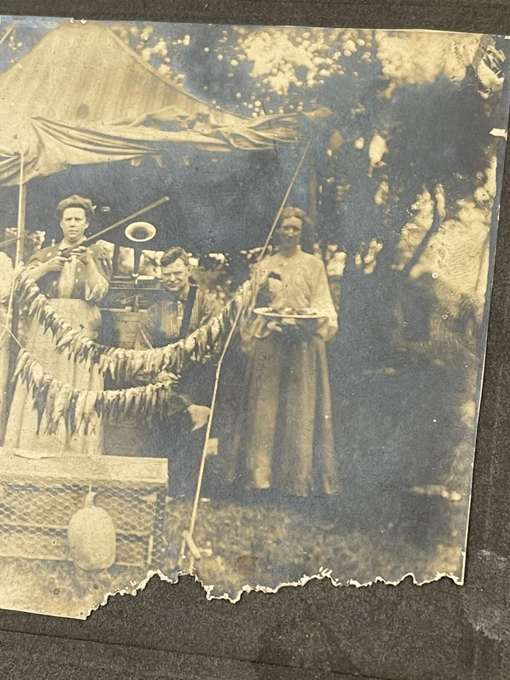 Старинное фото палатка для охоты рыбалки поездки девочек винтовка Wild West Pioneer вестерн - Изображение 4 из 4