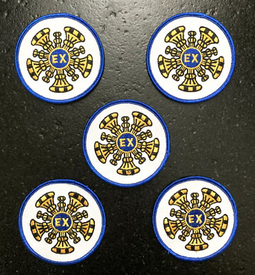 Lot of 5 Ex-Chief Firefighter Fire Dept 5-Horns Embroidered Uniform Rank Patches