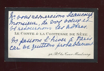 Genealogy .cdv business card the Count and Countess of SEZE . 1920