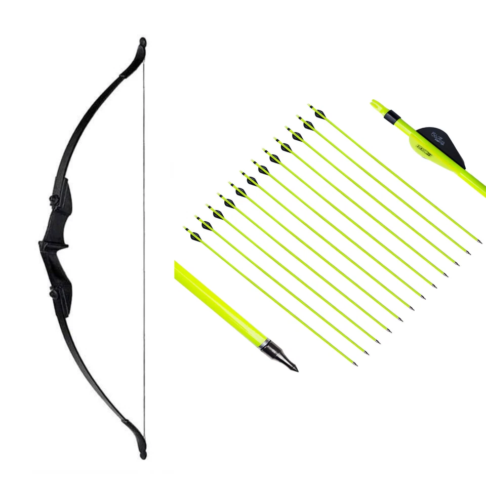 Set Kit 30/40LBS 57" Takedown Recurve Bow 12Pcs Carbon Arrow Hunting Arrowhead - Image 2 of 4