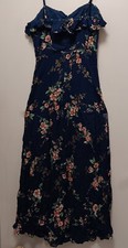 Lily Rose Blue Base W/Flower Sleeveless Maxi Dress With A High Cut In The Back
