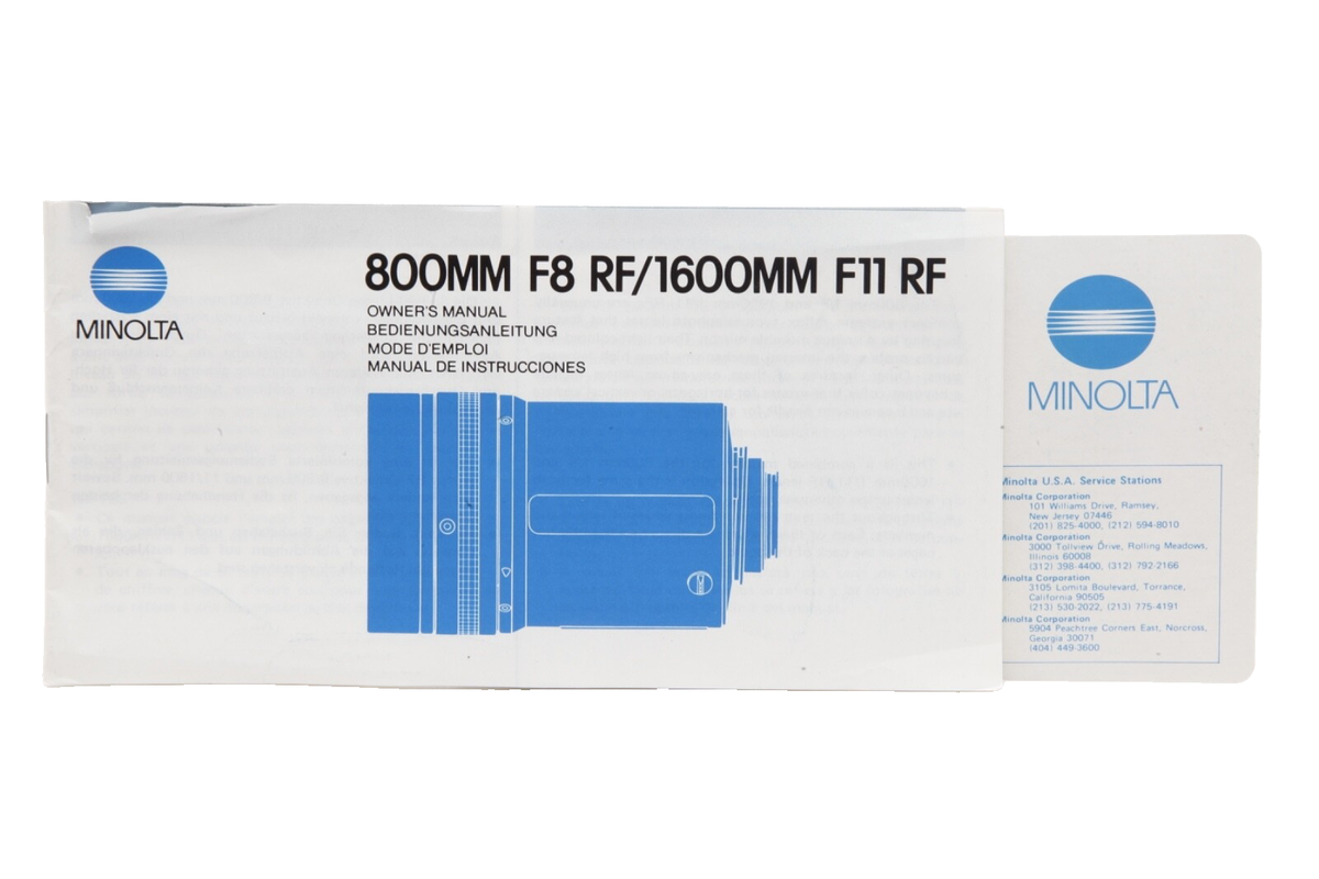 Minolta RF 800mm f8 Reflex MD Lens with Filters, Manual, & Case