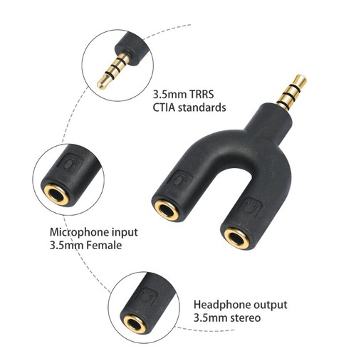 Headphone Splitter 3.5mm TRRS Cable for Headphone-Microphone Split Adapter 2PCCS - Photo 3/6