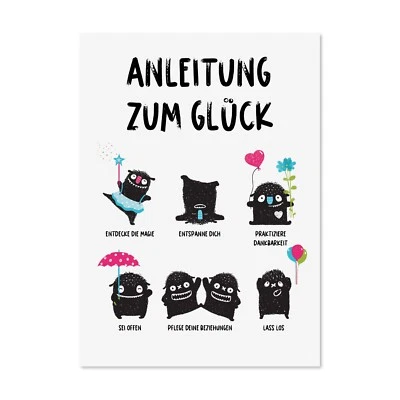 NASTAMI Postkarte Anleitung zum Glück Geschenk Freundin Postkarte Glück