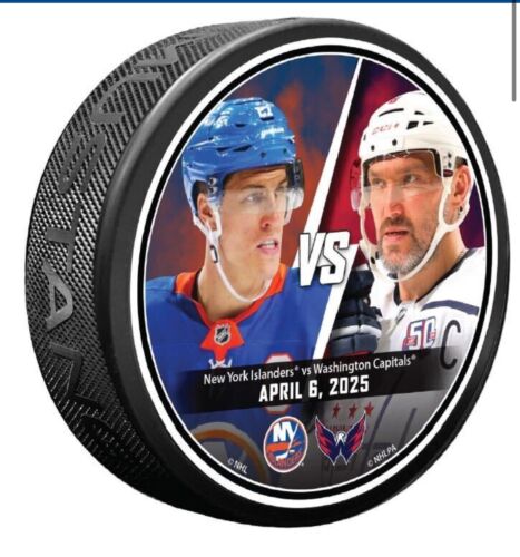 New washington capitals puck New York Islanders. April 6 2025 Goal 895 ovechkin