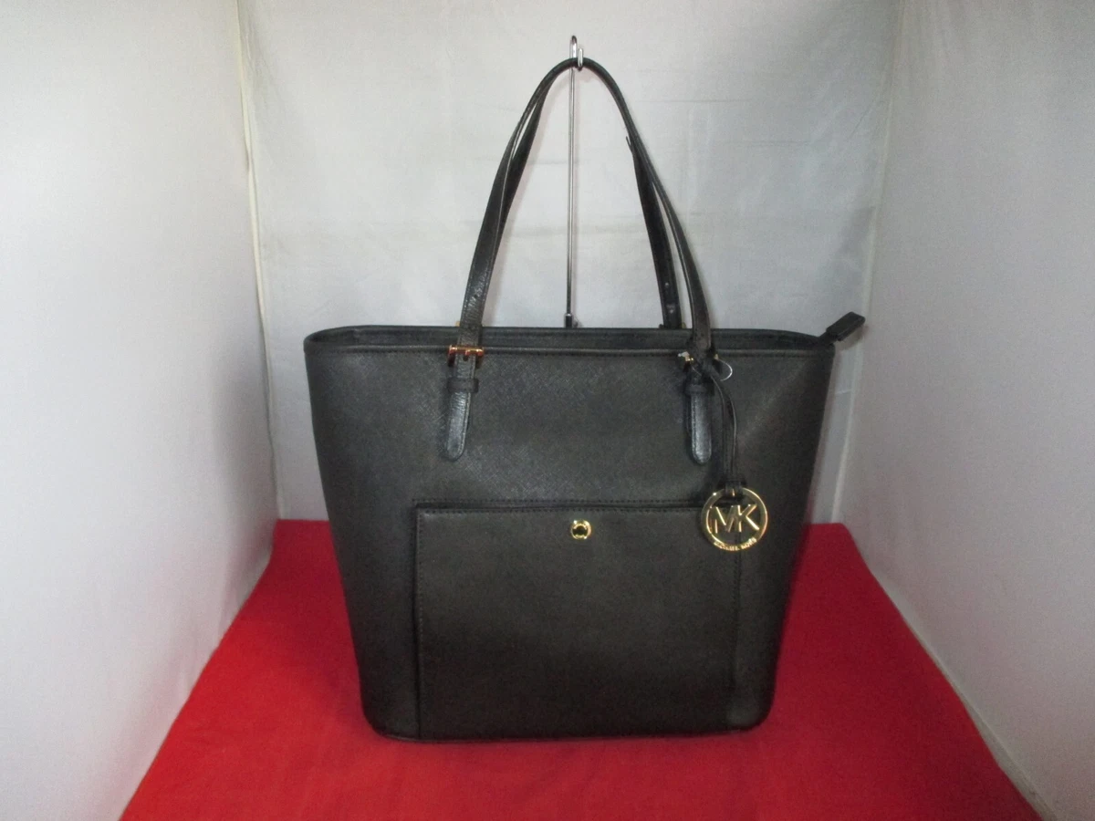 Buy the Michael Kors Saffiano Leather Jet Set Tote Bag Black