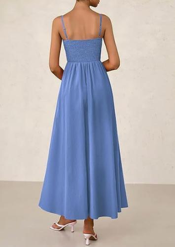 Women Summer Casual Swing Stretch Dress Holiday Strappy Pocket Long Maxi Dresses - Bild 43 von 43