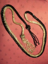 SAUTOIR à NOUER ancien PERLES JAIS FRANÇAIS & BLANCHES PAMPILLES ANNÉES FOLLES 