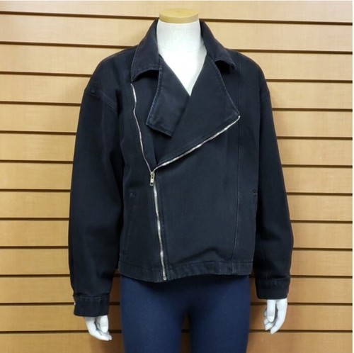 Newbury Kustom Black Denim Moto Jacket Women’s Large Asymmetrical Zip