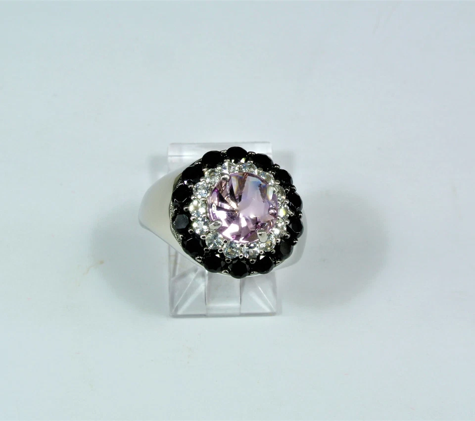 СМЕШАННЫЙ АМЕТРИН И ЧЕРНАЯ ШПИНЕЛЬ И БЕЛЫЙ ТОПАЗ РОДИЙ БОЛЕЕ 925 S.S. КОЛЬЦО РАЗМЕР 7 - Изображение 2 из 4