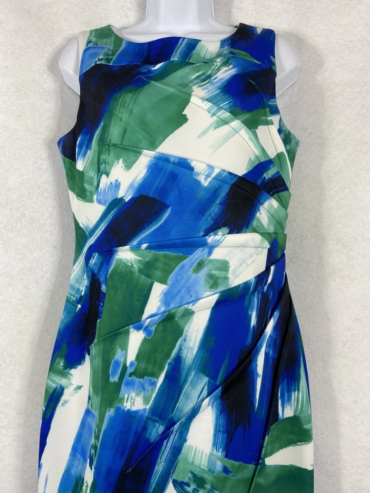 Vestido Calvin Klein Feminino 10 Branco Verde Bainha Mergulho Elástico Sem Mangas Excelente Estado Usado - Imagem 2 de 4