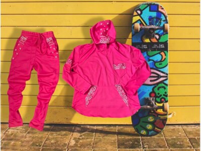 JD Fashion Men Hot Pink Bandanna Trim Long Sleeve Hoodie Jogger