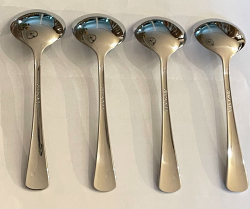 NEW Oneida Needlepoint BOUILLON SPOONS Round Cream Soup Stainless Steel Flatware - Picture 2 of 2