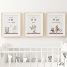 Nursery Wall Art Prints Woodland Boho floral baby boy decor set of three prints